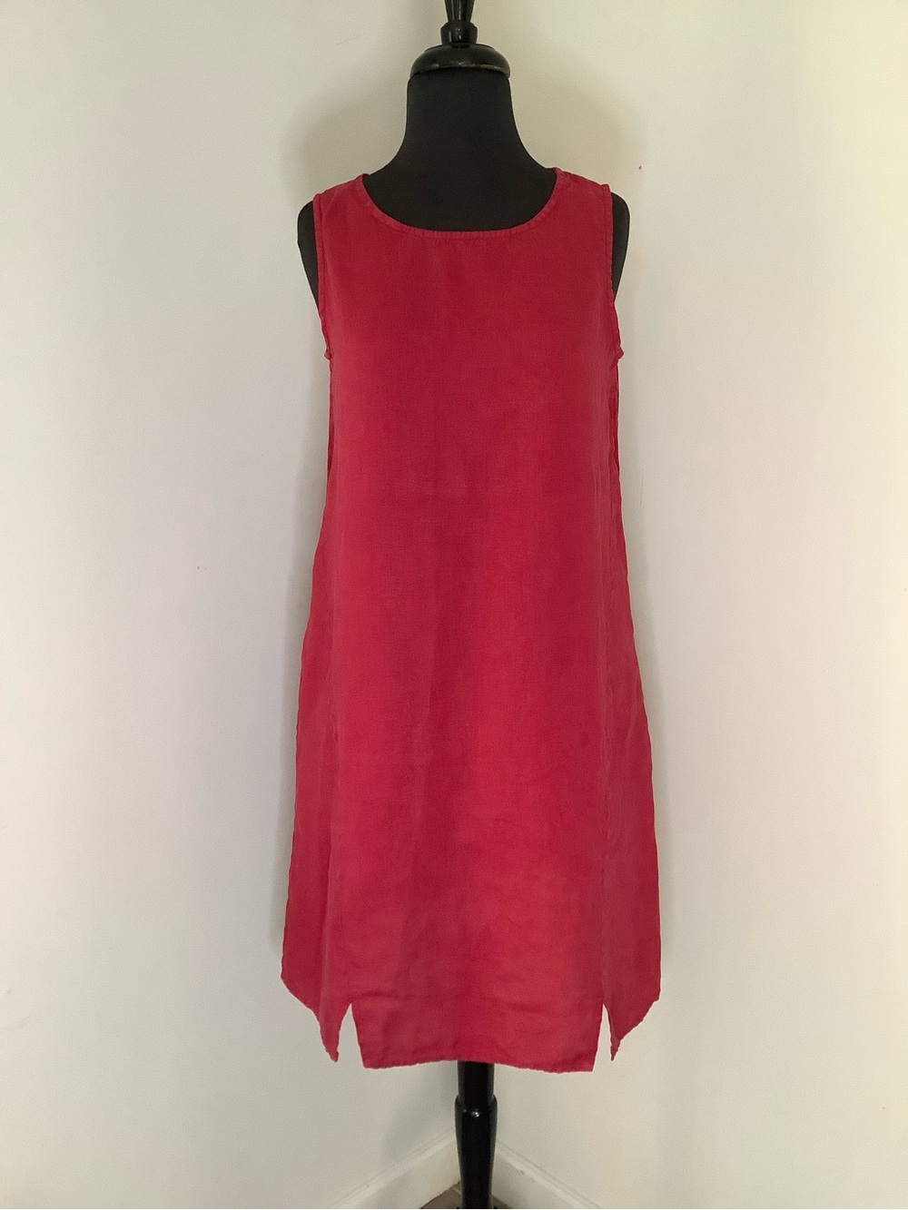 cut loose Sleeveless Red Linen Shift Dress